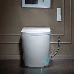 WOODBRIDGE B0990S One Piece Elongated Smart Toilet Bidet with Auto Open & Close, Auto Flush, Foot Sensor Flush, LED Temperature Display, Heated Seat and Integrated Multi Function Remote Control, White