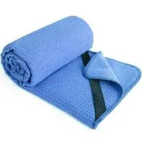 POLYTE Microfiber Hot Yoga Towel Mat with Non-Slip Silicone 24x72 in, Blue 