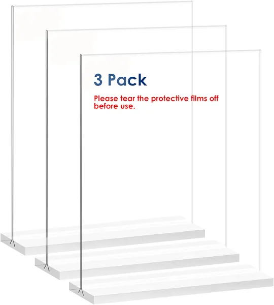 NEWNEWSHOW 8.5x11 Acrylic Sign Holder 3 Pack Vertical Double-Sided Display (Optional 8.5x11 8.5x5.5 5x7 Horizontal and Vertical)