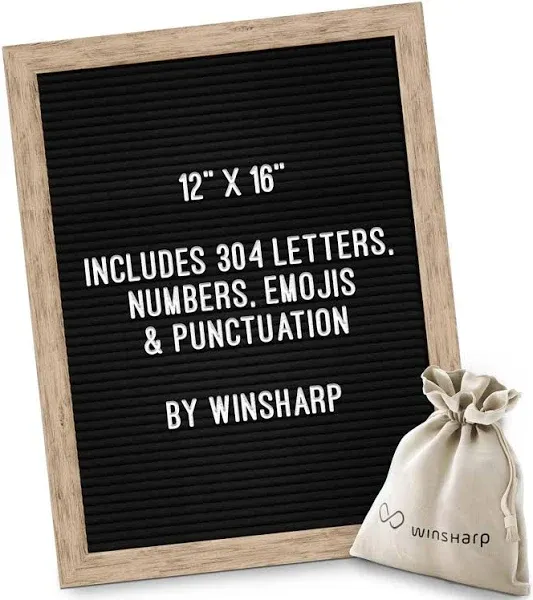 Winsharp Black Felt Letter Board | Classy Dark Stained Wooden Frame, with White Letters | Premium Changeable Sign Boards