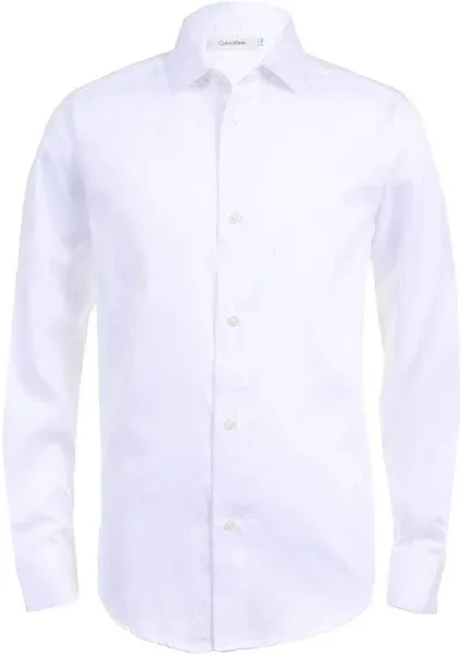 Calvin Klein Boys' Long Sleeve Sateen Dress Shirt