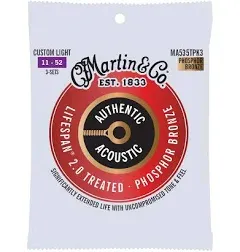 Martin MA535T Lifespan 2.0 Phosphor Bronze Authentic Acoustic Guitar Strings - Custom Light