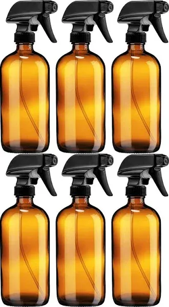 Glass Spray Bottle 16oz Amber Dark Brown Mist Stream Sprayer Refillable Container for Essential Oils Cleaning Kitchen Hair Perfumes 2 pack