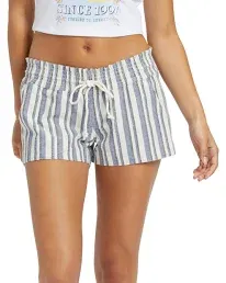 Roxy Women&#039;s Oceanside Elasticized Shorts Yarn-Dyed S Blue/White Beachy Fit Swim