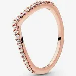 PANDORA Sparkling Wishbone Ring 14k Rose gold-plated unique metal blend / Cubic Zirconia