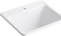 KOHLER K-19017-1 GLEN FALLS 25 INCH SINGLE BASIN UNDERMOUNT OR DROP IN CAST IRON UTILITY SINK WITH SINGLE FAUCET HOLE