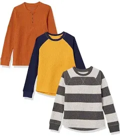 Essentials Boys and Toddlers&#039; Long-Sleeve Knit Thermal T-Shirt, Pack of 3