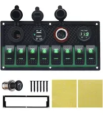 Geloo 8 Gang Marine Rocker Switch Panel, Boat Switch Panel Waterproof, 12V Sw...