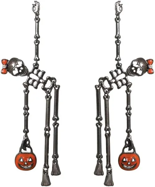 Rosemarie Collections Halloween Earrings for Women - Spooktacular Dancing Skeletons Halloween Jewelry - Hypoallergenic Post Back Skull Earrings - Skeleton Earrings - Spooky Earrings - 4.25 Inch