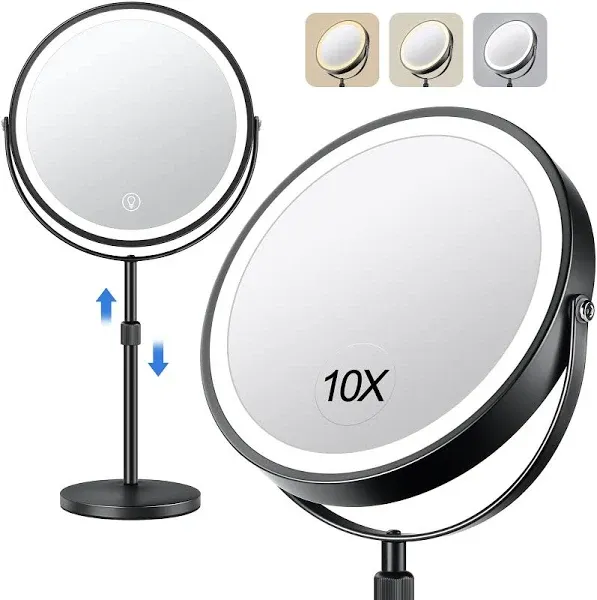 10x Large Lighted Makeup Mirror, Rechargeable 8&#034; Height Adjustable Chrome