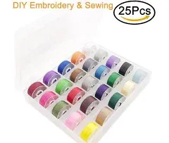 New Brothread 25pcs Assorted Colors 70D/2 60WT Prewound Bobbin Thread Plastic Size A