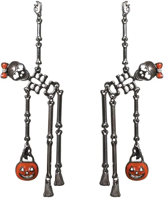 Rosemarie Collections Halloween Earrings for Women - Spooktacular Dancing Skeletons Halloween Jewelry - Hypoallergenic Post Back Skull Earrings - Skeleton Earrings - Spooky Earrings - 4.25 Inch