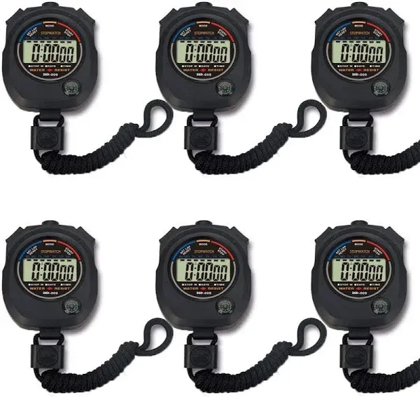 6 Pack Electronic Digital Sport Stopwatch Timer w/ Date Time &amp; Alarm Big Display