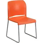 Hercules Series 880 lb. Capacity Orange Full Back Contoured Stack Chair with Sled Base | Flash Furniture