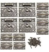 4 Sets Engraved Antique Hasp Latch Buckle Vintage Engraved Hinge Matching Screw