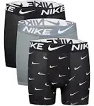 Nike Big Boys' Printed Essential Micro Boxer Briefs (3 Pack)-Black/Grey, Size: XL