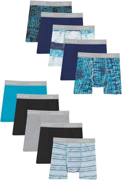 Hanes 9 Pack Boy&#039;s Tagless Boxer Brief with Solids/Pattern<wbr/>s, Size L (14-16)