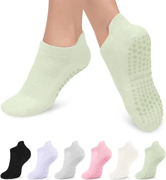 6 Pairs Pilates Grip Socks for Women Non-slip Yoga Athletic Socks for Barre Ballet Barefoot Workout Hospital