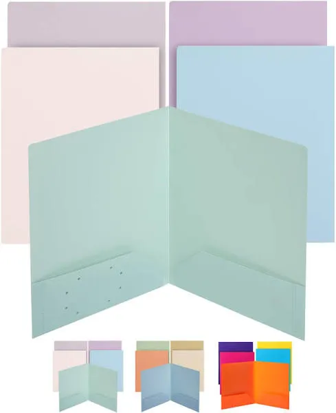 Mr. Pen- Plastic Folders with Pockets, 5 pcs, Muted Pastel Colors, Pocket Folder