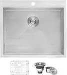 Ruvati RVU6010 Topmount Laundry Utility Sink 25" x 22" x 12" Deep 16 Gauge Stainless Steel