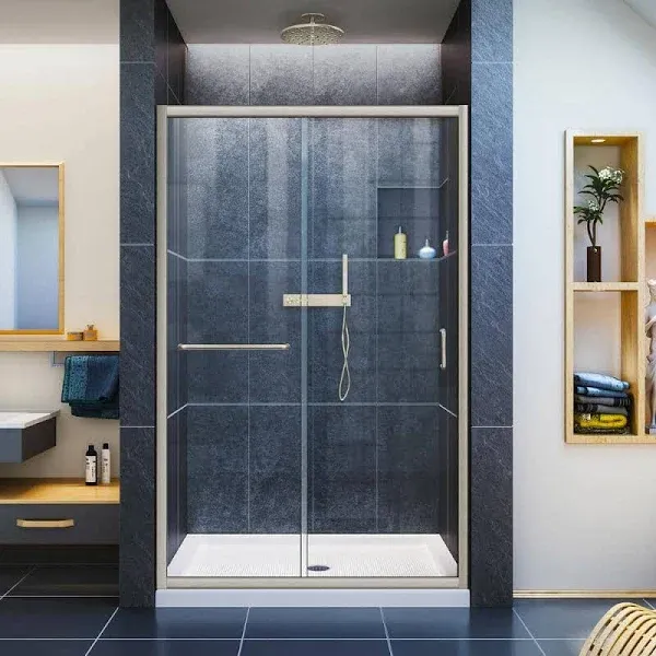 DreamLine Infinity-Z 44-48 in. W x 72 in. H Semi-Frameless Sliding Shower Door, Clear Glass, Oil Rubbed Bronze