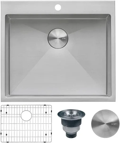 Ruvati RVU6015 Topmount Laundry Utility Sink 25 x 22 x 12 inch Rounded Corners Deep Stainless Steel