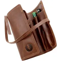 Roll-Up Leather Wrap Pen Pouch – Fountain Pen Case Features Sturdy Strap, Fold-over Flap – Roll up Pouch Holds 6 Pens, Contains Two-Open End Pockets for Over-Sized or Extra-Long Pens - Pen Accessories