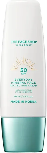 THE FACE SHOP Everyday Mineral Sunscreen SPF 50, Korean Sunscreen for Face with Zinc Oxide, Panthenol & Niacinamide, For Sensitive Skin, No White Cast, Water Resistant, Reef Friendly, Fragrance-Free