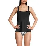 Lands' End Women's Long Flutter Tankini Top - Medium - Black