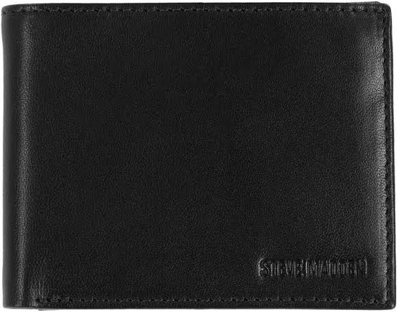 Steve Madden Men's Leather Wallet Extra Capacity Attached Flip Pockets