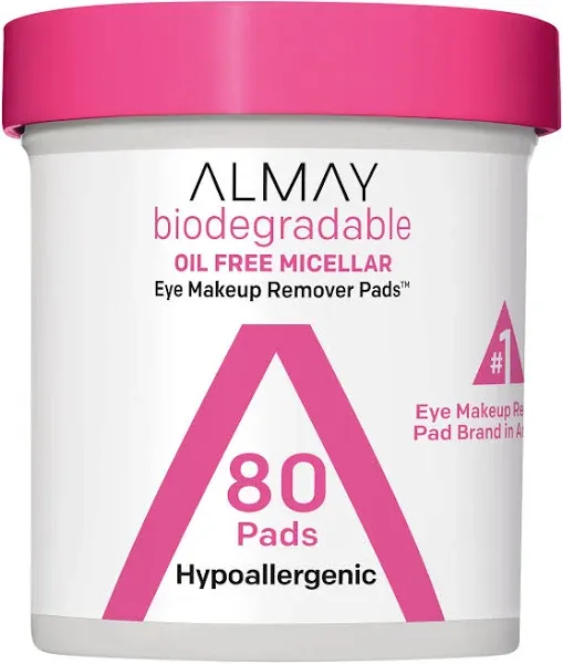 Almay Biodegradable Long Wear And Waterproof Eye Makeup Remover Pads, 80 Ct