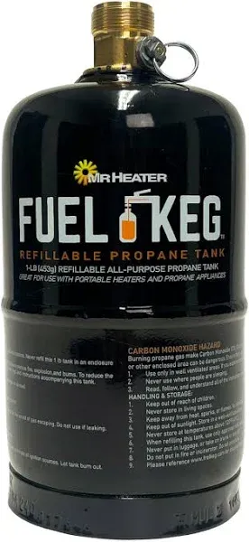 Fuel Keg. - 1 lb. / 16 oz. Empty Refillable Propane Tank – DOT Certified, Black