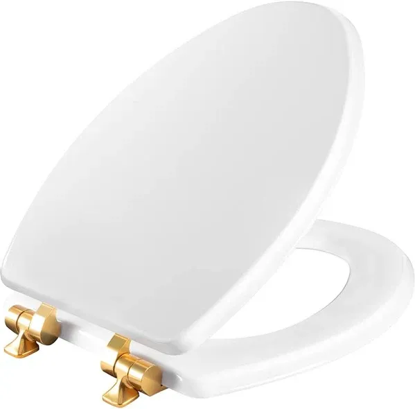 Mayfair 1826BGSL 000 Benton Toilet Seat with Brushed Gold Hinges Elongated White