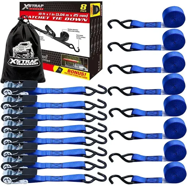  Ratchet Tie Down Straps 8PK 1&#039;&#039; x 10 ft - 900 LB Break Strength Cargo Black