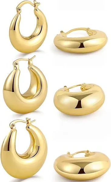 SLOONG Y2K Gold Plated Chunky Ball U Shape Pin Earrings