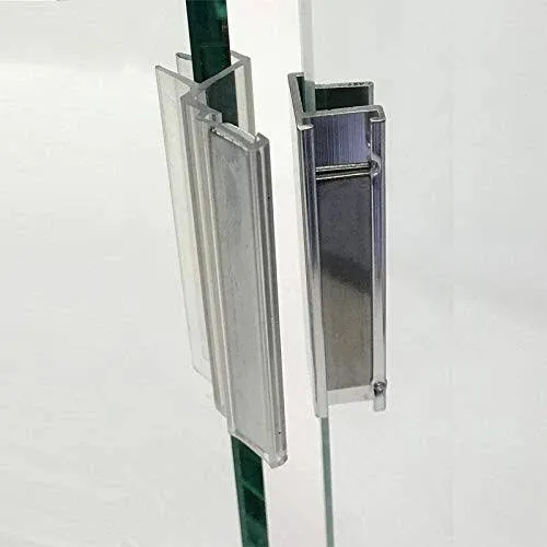 Universal Clear Polycarbonate U-Channel with Magnet and Chrome Metal Strike Plate for 3/16" and 1/4" Thick Glass Shower Doors