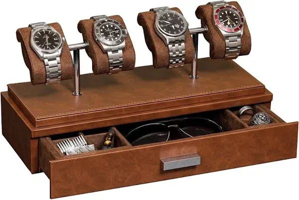 Luxury Watch Display Case for 4 Watches – Leather Watch Box with Acrylic Cove...