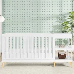 Delta Children Essex 4-in-1 Convertible Baby Crib, Bianca White with Natural Legs