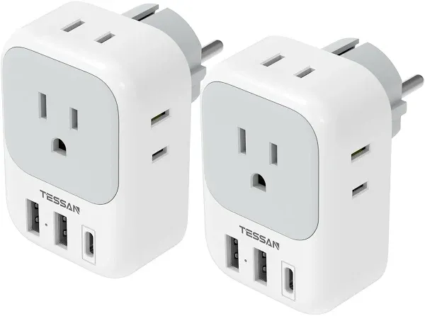 TESSAN Travel Plug Adapter TS-161-DE-C Type E/F Adaptor 2 Pack