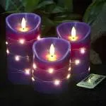 Purple Flameless Candle, Built-in Star String, 3 LED Candles, 10 PurpleB#1X3