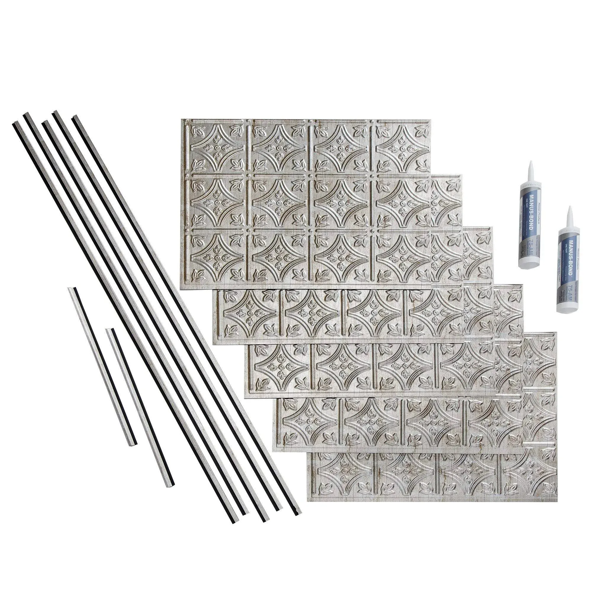 Fasade Traditional Style/Pattern #1 Decorative Vinyl Backsplash 15 Sq ft Kit in Vintage Metal