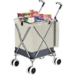 Folding Grocery Shopping Cart with 360° Double Front Swivel Wheels Waterproof...