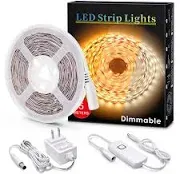 MYPLUS Under Cabinet LED Lighting, 16.4ft LED Strip Lights Kit with Dimmer Control for Kitchen, Cabinet, Shelf, Counter, Bedroom and Décor, Warm White