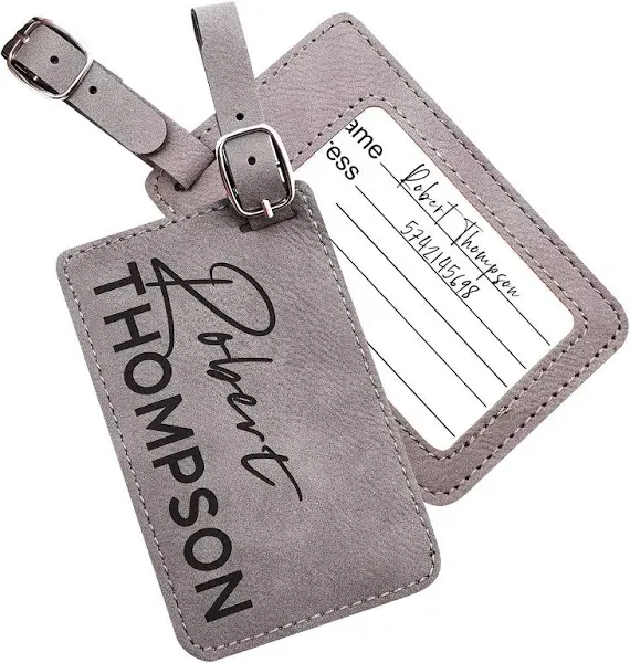 Personalized Leather Luggage Tags Gifts with Engraved Design and Name - Traveler Gifts for Women, Men, Kids - Custom Suitcase Tag for Honeymoon - Gifts for Travelers | Chestnut