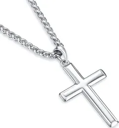 Mens Sterling Silver Cross Pendant Necklace with 22 inch Chain Silver Cross N...