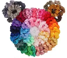 60 Pack Hair Scrunchies, BeeVines Satin Silk Scrunchies for Hair, Silk