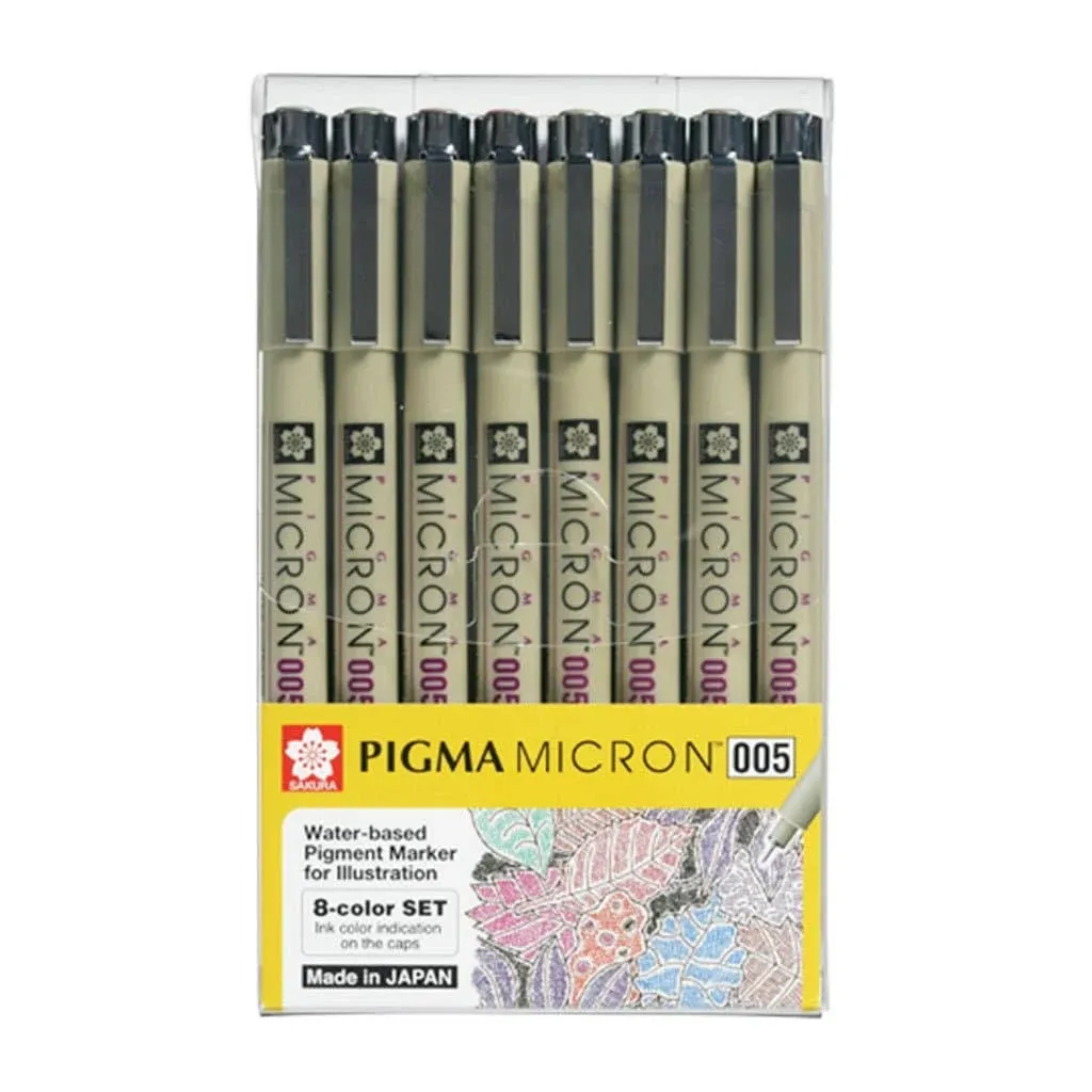 Sakura Pigma Micron 005 8 Color Set Water Based Pigment for Illustration