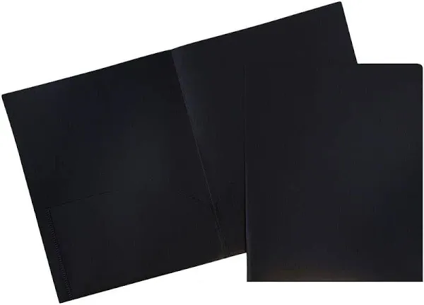 JAM PAPER Plastic 2 Pocket POP Folders - Durable School Folders - Black - 3/Pack