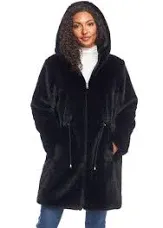 Donna Salyers' Fabulous-Faux Furs | Cinched Waist Hood Coat Jacket Women M