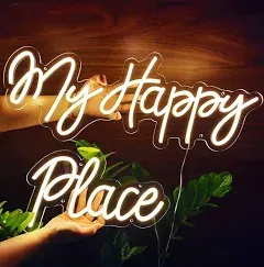 Led Neon Light Sign My Happy Place 23.2&#034;x8.7&#034; + 10.2&#034;x5.9&#034; 12v Home Art Wall Dec